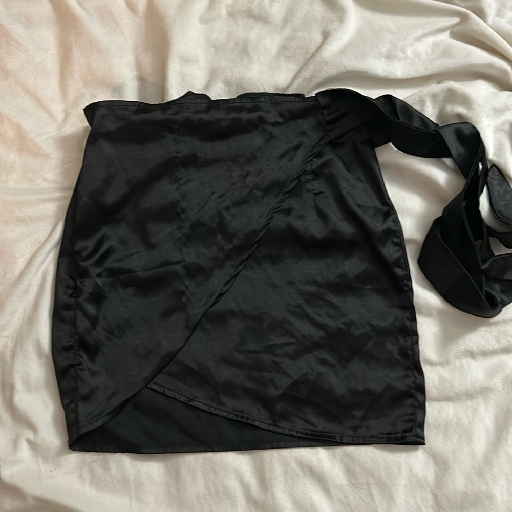 Black wrap mini skirt